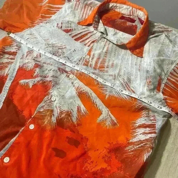 Vintage Y2K Mossimo Men’s M Orange Palm Tree Print Gorpcore Streetwear Button Up - Picture 6 of 7